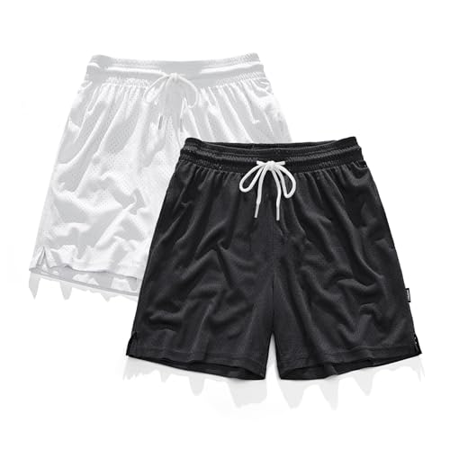 AIMPACT Men's 2-Pack 7" Inseam Mesh Basketball Shorts, Black/White 3XL