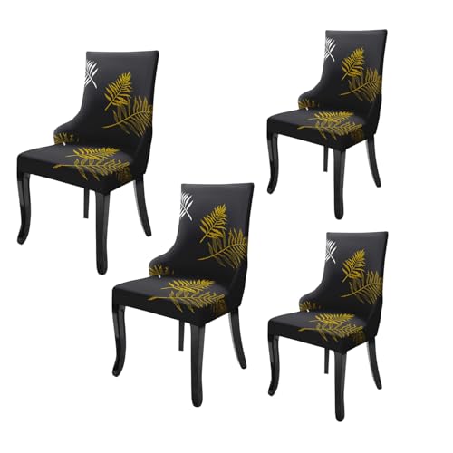 Image of House of Quirk Wingback American Side Chair Slipcover-Accent Chair Cover Slipcover with Arm,Washable Dining Chair with Nailed Trim Protector for Dining Living Room Pack of 4 (Gold Leaf)