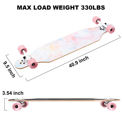 Tlhb Longboard Skateboard, 41 Inch Drop Through Longboard Complete 9-Ply Nature Maple Premium Cruiser Long Board For Adults, Teens And Kids - High-Speed Bearings & T-Tool-Pink #TOP3