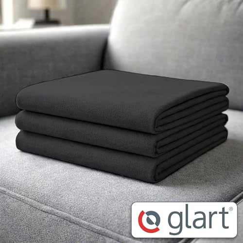 Glart Oeko Tex Fleecedecken 3er Set in anthrazit, Größe 130x160 cm, 200g/m2. Ideal als Wohndecke, Kuscheldecke, Sofaüberwurf oder Picknickdecke