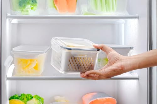 Image of Arto Food Storage Containers with Ventilated Produce Saver Baskets | Set of 4 Airtight Fridge Organizer Boxes | Keep Vegetables & Fruits Fresh Longer | Stackable Kitchen Container (White, 4-Piece Set)