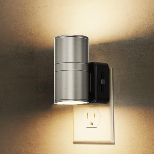 L LOHAS LED Night Light, Dimmable Night Lights Plug into Wall,[1 Pack] Metal-Shade Nightlight for Adults, Automatic Nightlights, Light Sensor,Soft White 3000K, Nightlight Plug in for Hallway Bedroom