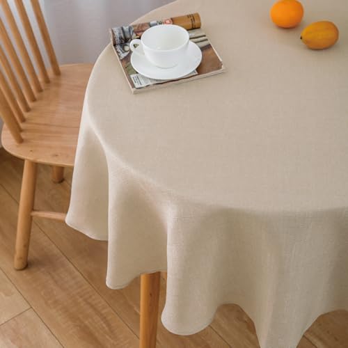 NLMUVW Round Linen Tablecloth 36 Inch Textured Table Cloth Water Resistant Farmhouse Burlap Rustic Table Cover for Kitchen Dining CafeChampagne