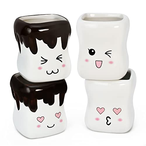 Maustic Cute Marshmallow Mugs Set Of 4, Hot Chocolate Cocoa Mugs, Mini Marshmallow Cups With Faces, Marshmallow Shaped Mugs Ceramic, Gifts For Kids Women Christmas Valentines Day Thanksgiving 5 Oz #TOP26