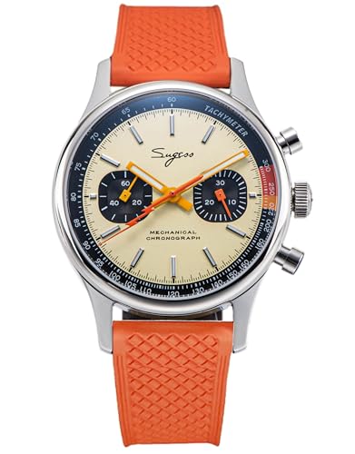 Sugess Chrono Hertiage SUCHP005FO V2 Fluoro Rubber Band ST1901 Mechanical Chronograph Mens Wrist Pilot Watch Seagull 1963