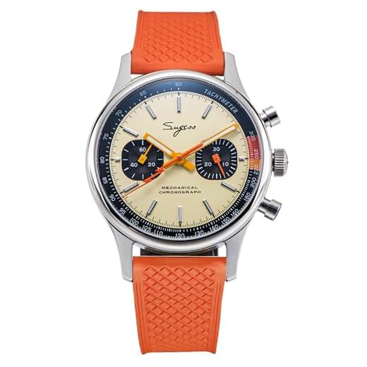 Sugess Chrono Hertiage SUCHP005FO V2 Fluoro Rubber Band ST1901 Mechanical Chronograph Mens Wrist Pilot Watch Seagull 1963