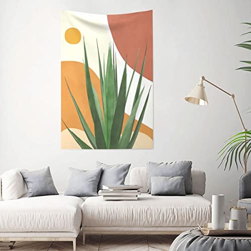 Eagsts Yellow Boho Sun Cactus Agave Abstract Vertical Tapestry，Mid Century Minimalist Modern Tapestries，Bohemian Sunrise Sunset Vintage Wall Hanging For Living Room 60X40 Inches #TOP1