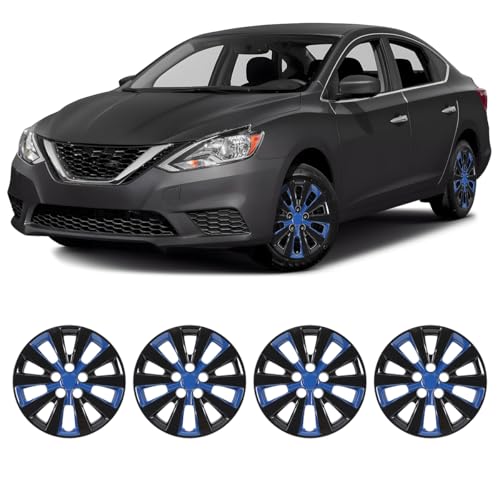 Image of Winjet 16 inch Set of 4 Steel Wheel Hubcaps for 2013-2019 Sentra & 2011-2017 Nissan Leaf Wheel Rims Cover,Snap On Installation PP Material (Black Lacquer & Blue Lacquer)