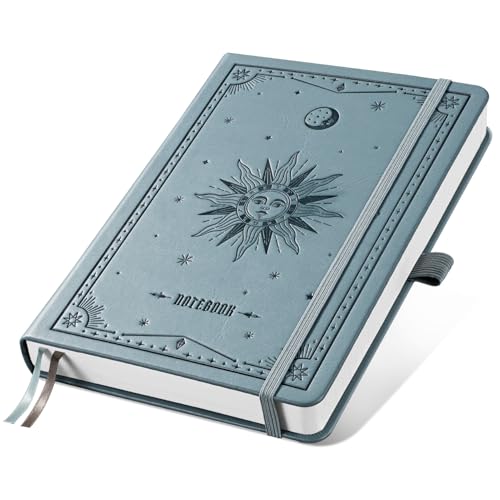 Image of EMSHOI Graph Grid Journal Notebook, 192 Pages, A5 Size (5.7'' x 8.3'') | Leather Hardcover, 100 GSM Thick Paper, for School, Note Taking, Math, Engineering, Sun Debossed (Gray Blue)