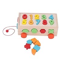 OVAQUIXI Wooden Geometric Shape Blocks Sorting Cart Stimulates Cognitive Development for Children Learning