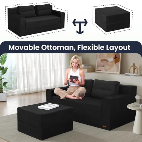 Image of COMAX Futon Sofa Bed, Convertible Sofa Bed, Folding Boneless Couches | Boneless Couch for living room, Fold Out Small Foldable Loveseat Floor Sleeper Mattress Lounge Space‑Saving, 67 inch L-Shaped