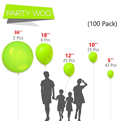 PartyWoo Lime Green Balloons, 100 pcs Lime Balloons Different Sizes Pack of 36 Inch 18 Inch 12 Inch 10 Inch 5 Inch Yellowish Green Balloons for Balloon Garland or Arch as Party Decorations, Green-Y6 - 9