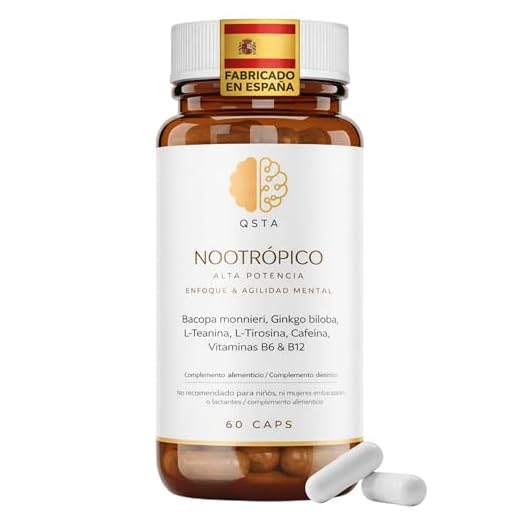 Nootropico Alta Potencia para Incrementar Energía, Concentración, Funcion Cerebral, Agilidad Mental & Memoria, con Ginkgo biloba, Tirosina, Teanina, Bacopa monnieri, Cafeína, B6 & B12