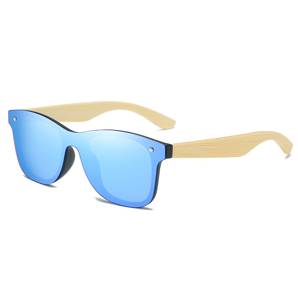 MYSNKU Wooden Bamboo Sunglasses for Men and Women, Flat One Piece Wooden Polarized Sunglasses
