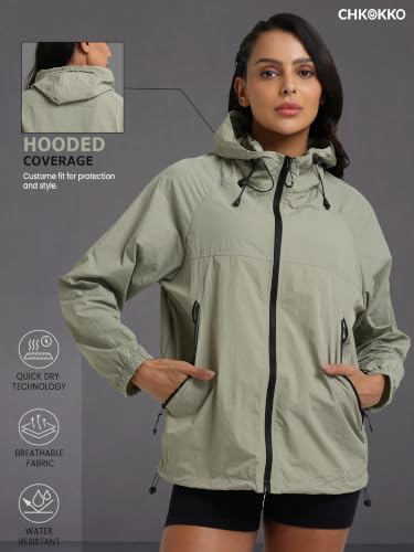 Image of CHKOKKO Windcheater For Women With Hood | With Advanced Upf 50+ UV Windproof Windbreaker Sunscreen | Lightweight Water-repellent Sports Outdoor Travel & Everyday Wear Windshield