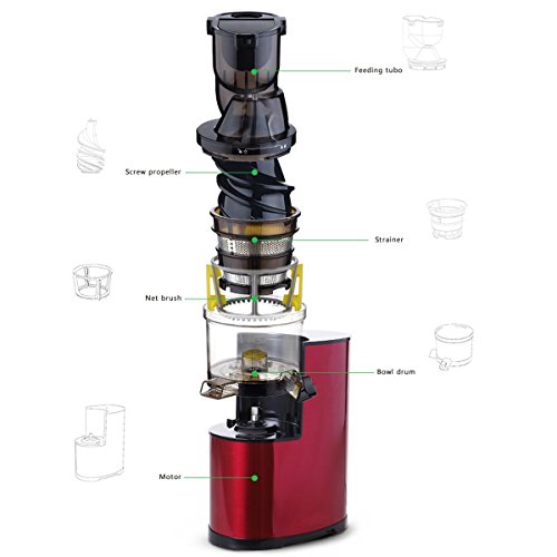 Masticating Juicer PU-008 Whole Slow Masticating Juice Maker, Red