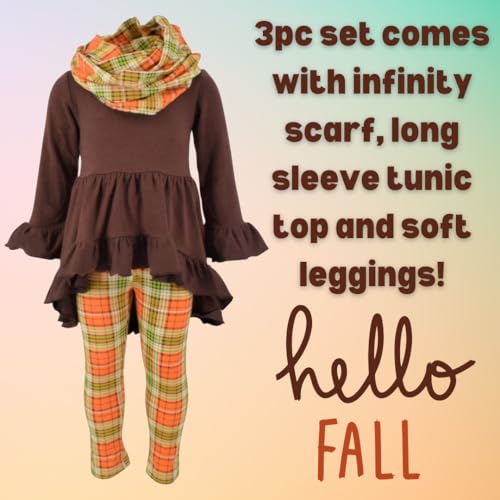 Image of Unique Baby Girls Kids Toddler 3pc Outfit Set Long Sleeve Cotton Blend Tunic Top Leggings and Scarf