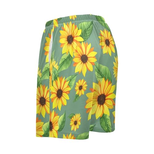 Sunflower Leaves Green Pajama Shorts for Men Lounge Pants Sleepwear Shorts Pajama Mens Sleeping Shorts with Pockets, S-XXL3