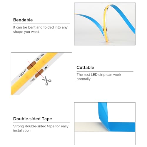 Tira de LED SEZO COB 16.4ft Luz Blanca Cálida 3000K miniatura 5