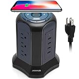 10ft Power Strip Tower, Wireless Charging Station, JACKYLED Surge Protector 4.5A 4 USB Ports 10A 9...
