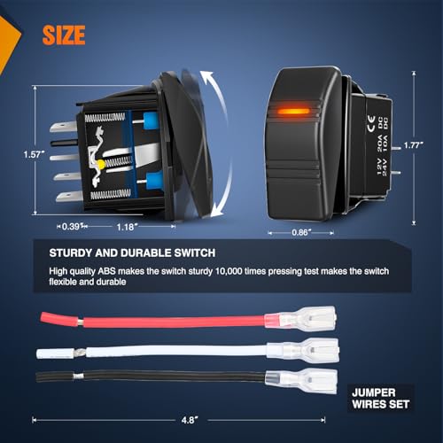 Image of Nilight Marine Rocker Switch LED Light Bar 3 PIN with Orange Backlit | Toggle Switches On Off SPST 20A /12V 10A /24V with Jumper Wires Set for Cars Trucks Boat ATVs UTVs RVs
