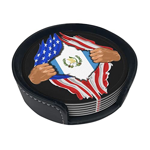 Guatemala Blood Inside Me Dessous de Verre Rond en Cuir Anti-Taches et Anti-brûlure Protégez Le Bureau 6 pièces 4 Pouces