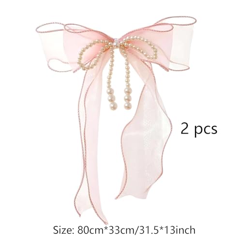 2 Pcs Pink Bedroom Accessories, Curtain Tiebacks, Tie Backs For Voiles, With Pearls Sweet Bowknot Holdbacks For Stylish Home Bedroom Offices Dining Rooms Wedding Party Decoration - 31.5 In(80 Cm) - Image 2