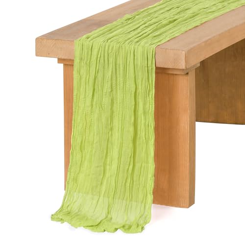 Ling's Moment 14Ft Light Green Cheesecloth Table Runner Lily of The Valley Lime Green Tablecloth Sage Table Runners for Wedding Celebrations for Baby Shower Decorations