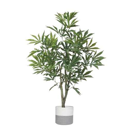 36' Fake Weed Plant in Rope Basket | Fun Home Decorations | College Decorations | Cannabis Décor