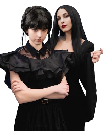 Mersi Long Black Wig for Women Halloween Costume 27'' Straight Long Black Wig Natural Cute Black Wigs for Costume Women S034BK