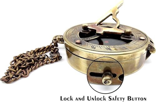 Compás de bolsillo de latón artesanal con reloj solar estilo steampunk y estuche de cuero, regalo pirata miniatura 6