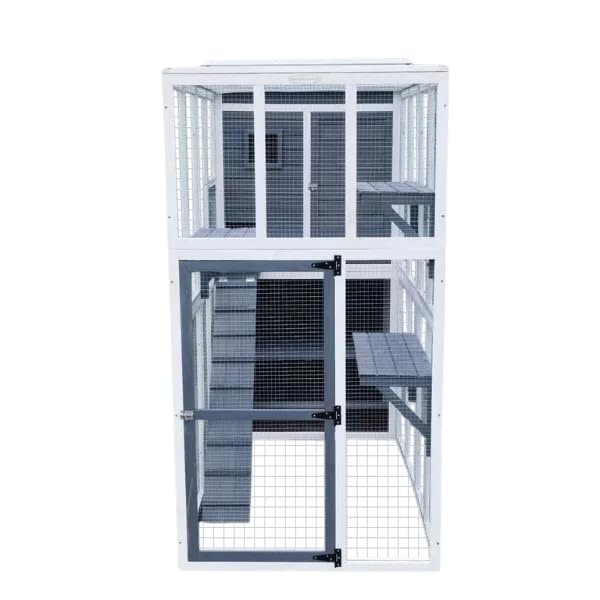 Casetta per gatti da esterni, spaziosa gabbia multi-livello, resistente alle intemperie con comodi nascondigli, struttura in legno resistente per rifugio, elegante design esterno per