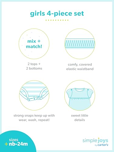 Simple Joys by Carter's Body de 4 peças para bebês meninas, Elefante/Floral/Happy Pack, 12 Meses