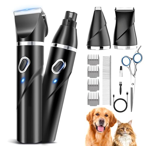 Image of 4 in 1 Dog Clippers for Grooming Thick Hair, 2000mAh Heavy Duty Dog Grooming Kit, 2-Speed Low Noise Dog Paw Trimmer with Nail Grinder for Body, Paws, Nail, Face, Ears, Legs