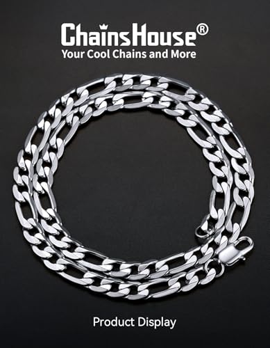 ChainsHouse Stainless Steel Figaro Chains for Men, 4mm/6mm/9mm/13mm Width, 14-30inch Length, Black/14K Gold Mens Necklace Chains, Send Gift Box3