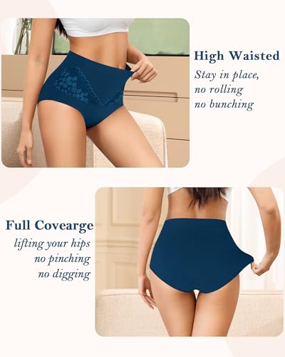 Image of Women's Cotton Underwear Slight Tummy Control High Waisted Postpartum Panties Ladies Soft Full Coverage Briefs 5 Pack