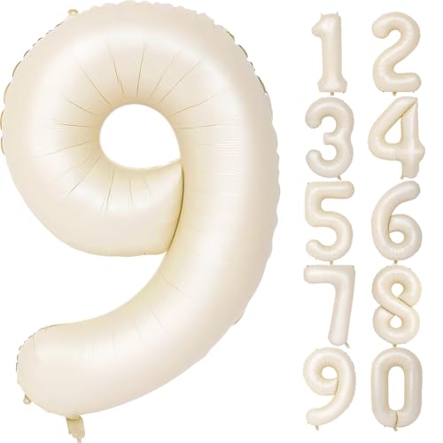 Image of Number Balloons for Birthday Decorations - 40 Inch Large Party Balloons 9, Cream Foil Number Balloons for Boys Girls, Balloons for Party Supplies