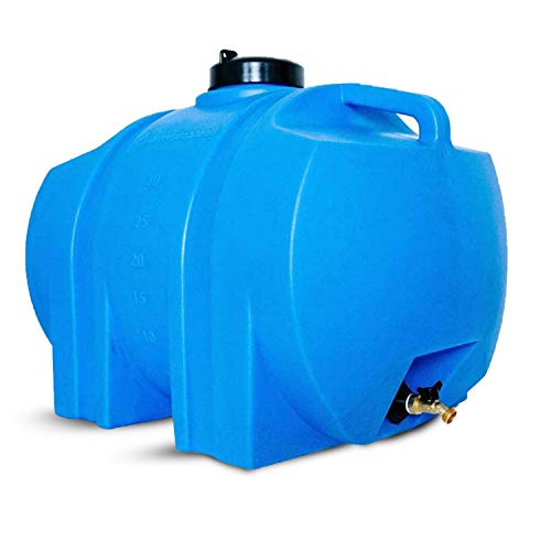 WaterPrepared Portable Water Tank, Plastic Handle & Hose Spigot, 35 Gallon, Blue – Heavy-Duty Beverage and Hydration Dispenser for Outdoor and Camping Trip