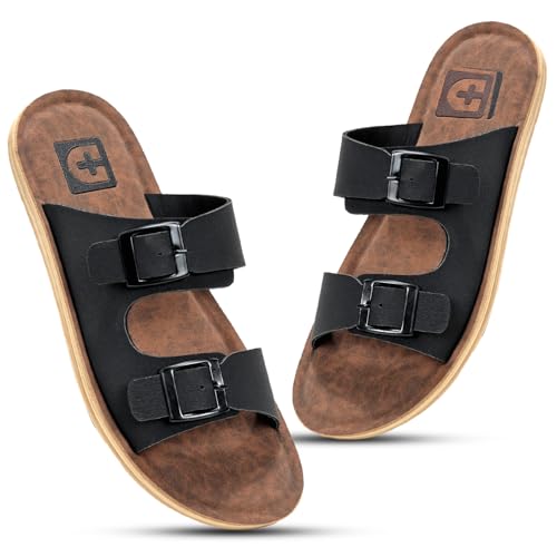 Image of Men Comfortable Double Strap Slippers with Cushioned Footbed, Adjustable Buckle Design, Lightweight Everyday Wear Slippers for Indoor Outdoor Use