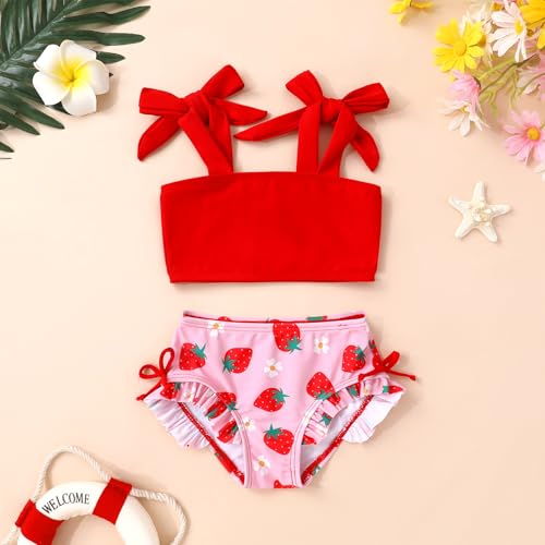 Toddler Swimsuit Girl Color Block Stripe Swimwear Baby Girl Summer Beach Bathing Suits Bikini Set with Ruffled Edges2