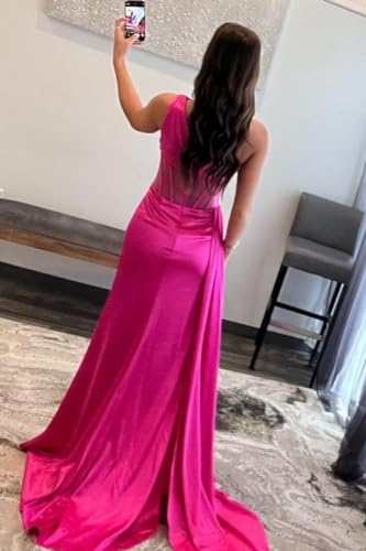 One Shoulder Prom Dress 2024 Mermaid Satin Bridesmaid Dresses for Wedding High Slit Formal Evening Gowns2