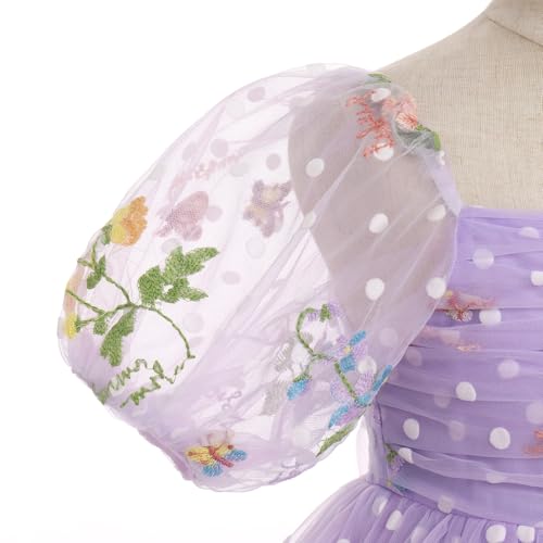 IBTOM CASTLE Toddlers Girls Floral Embroidery Birthday Dress Short Puff Sleeve Dress Polka Dot Princess Party Dress4