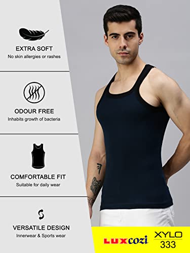 Image of Lux Cozi Men Pack of 3 Pure Cotton Assorted Gym Vest (Size : 95cm)