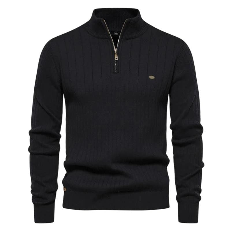 Men's Half Zipper Solid Color Long Sleeve Sweater Stand Collar Sweater for Men