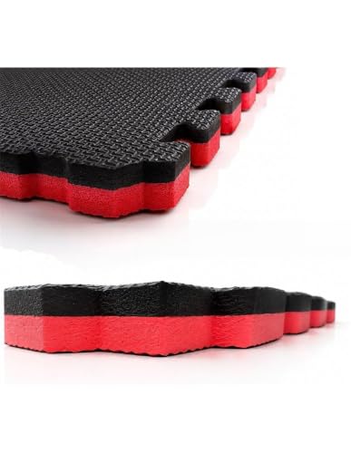 JARDIN202 - Tatami Puzzle 1x1m | Goma EVA Reversible Antideslizante | Suelo Artes Marciales, Gimnasio y Fitness | Con Bordes | Espesor: 25 mm (Rojo y Negro)