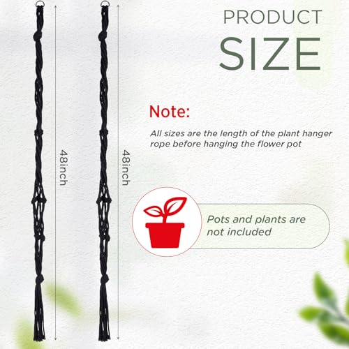 Image of EBOOT 2 Pack 48 Inch Large Macrame Plant Hanger Rope to Hang Flower Pot Plant Holder for Indoor Outdoor Decorations, 4 Legs (Black)