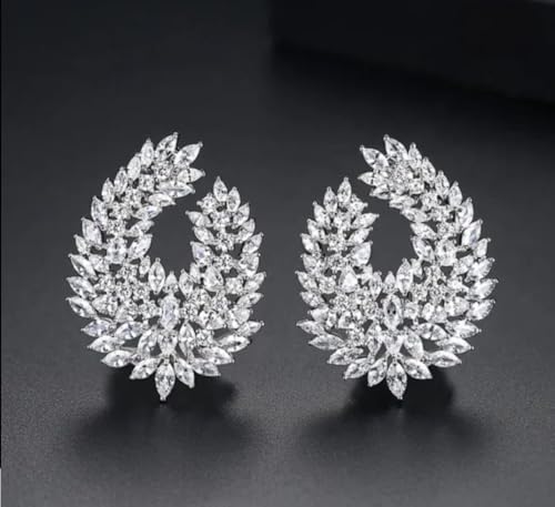 Elegant Sparkling Silver Color Large Stud Statement Earrings, With Cubic Zirconia Stone, Perfect for Weddings, Engagements, and Formal Events, Formal Occasion For Women. by Generic - Used condition - Image 5