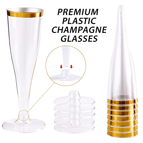 Focusline 100 Pack Plastic Champagne Flutes, 4.5 Oz Gold Rim Plastic Champagne Glasses, Disposable Clear Toasting Glasses Recyclable Plastic Champagne Cups For Wedding Party #TOP6