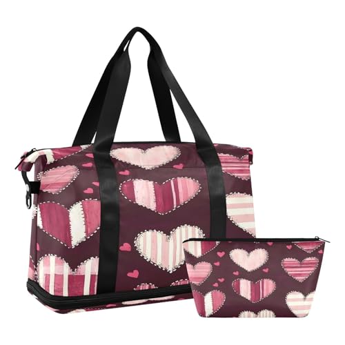 Hearts Stitch Sports Gym Bag with Waterproof Dry Wet Pocket, Travel Duffel Bag for Women Men，Workout Bag Fits Yoga, Swimming