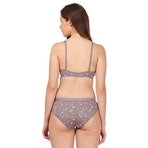 Image of Women Non Padded Wirefree Pure Cotton Printed Multicolor Bra & Penty Set 2 Pack Combo